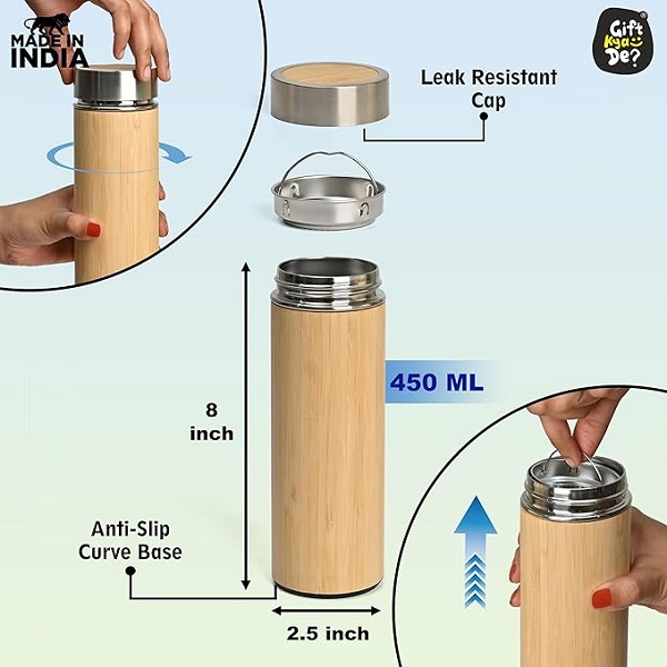 500ml Bamboo Thermos Stainless Steel Water Vacuum Portable Bottle