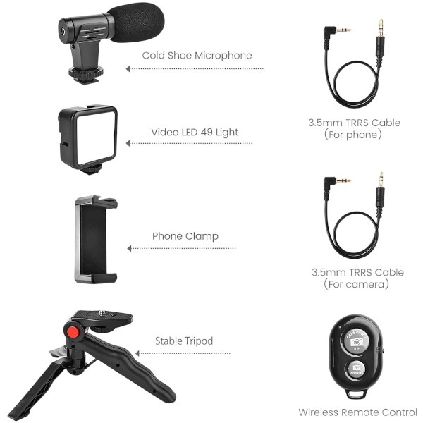 Video -Making Tripod Kit For Live Broadcast 3 In 1 With Microphone, Led Light, Mini Stand & Remote Control, Vloging Kit