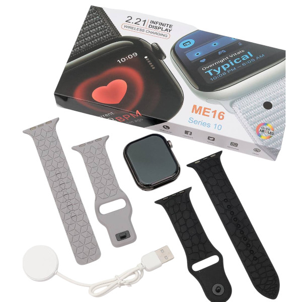 ME 16 Smart Watch 3 strips 2.21 Infinity display Wiewless charging series 10