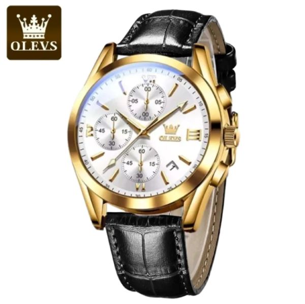 OLEVS 2872 Men Waterproof Watch Luxury Brand Date Sport Leather Luminous Clock
