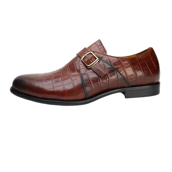 25021-Red Wine Formal Genuine Cow leather Single Monk Alligators with TPR Welted Sole Monk Strap For Men