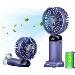 Portable Personal Fan – 5000mAh Rechargeable Battery, 5 Speed Settings with LED Display, 90° Adjustable