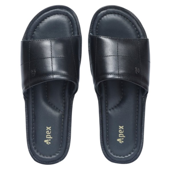 Apex Black Leather Slide for Men