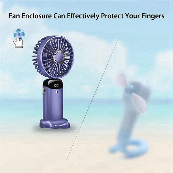 Portable Personal Fan – 5000mAh Rechargeable Battery, 5 Speed Settings with LED Display, 90° Adjustable