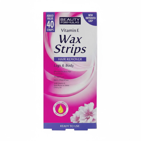 Beauty Formulas Vitamin E Hair Remover Wax Strips For Legs & Body – 40 Strips (Spain)