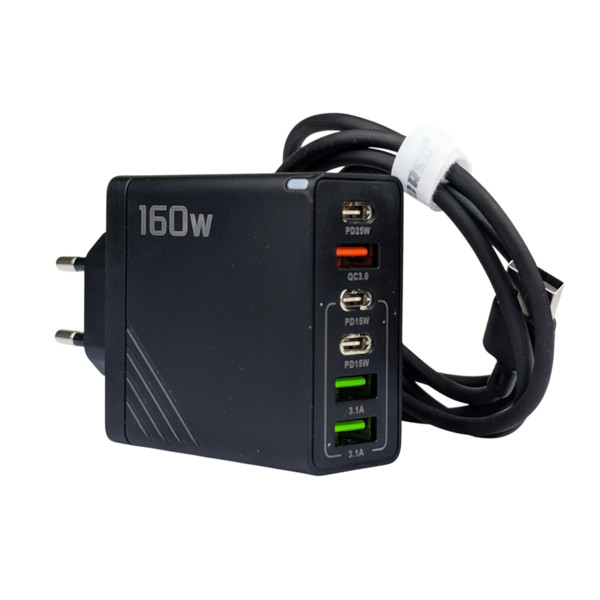 160W Super Fast Multi-Port GaN Charger with 6-in-1 Power Delivery & Type-C Cable