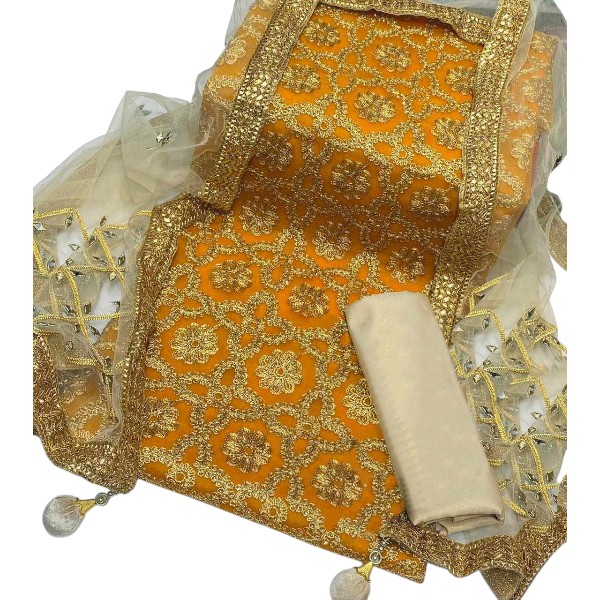 Semi-Stitched Georgette Embroidery Three-Piece Set