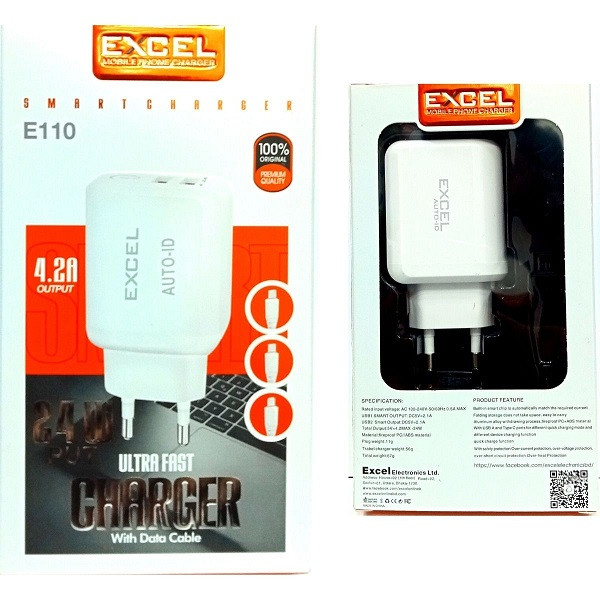 Excel E110  Fast Charger 4.2A Charging Adapter 24W Fast Charging