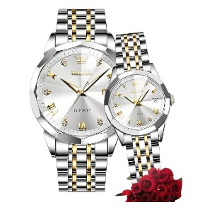 Olevs Stainless Steel fashionable Couple watches Silver