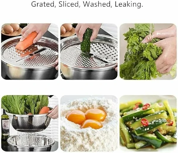 3 In 1 Stainless Steel Drain Basket Vegetable Cutter
