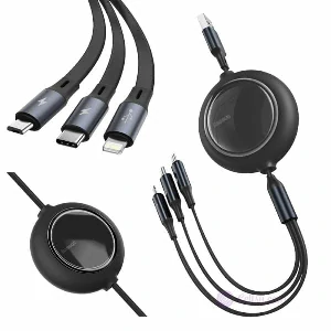 Baseus Bright Mirror 2 Series Retractable 3-in-1 Fast Charging Data Cable USB to M+L+C 3.5A