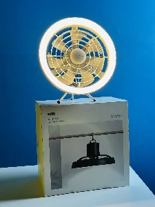 JISULIFE FA17 Rechargeable Fan with LED Light and Table Tripod