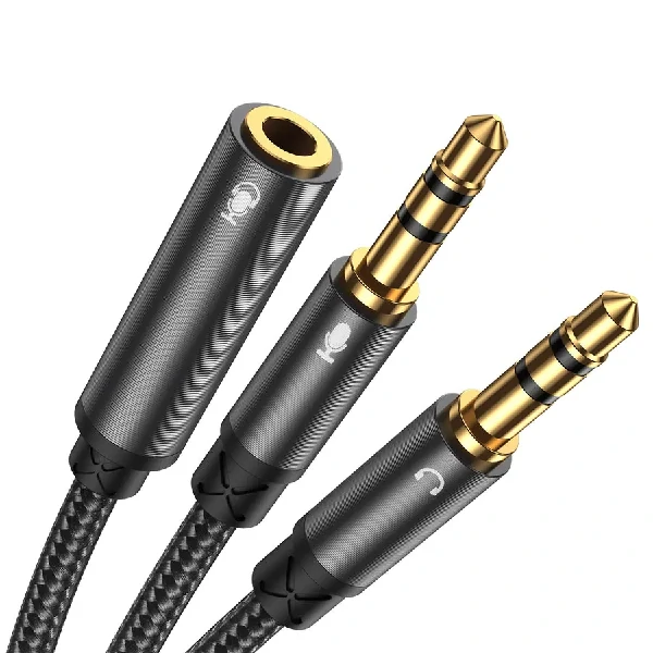 SY-A05 Headphone female to 2-male Y-splitter audio cable 0.2m – black Color