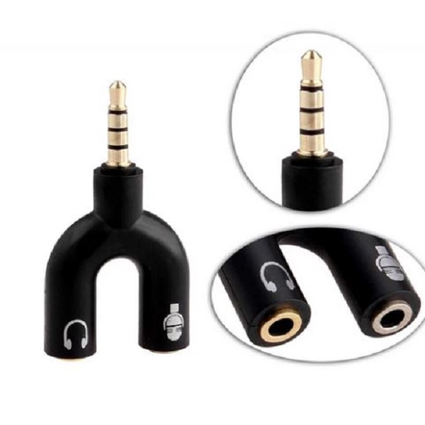 U-Shape Converter- 3.5mm Audio Splitter For Headphone and Microphone- Black